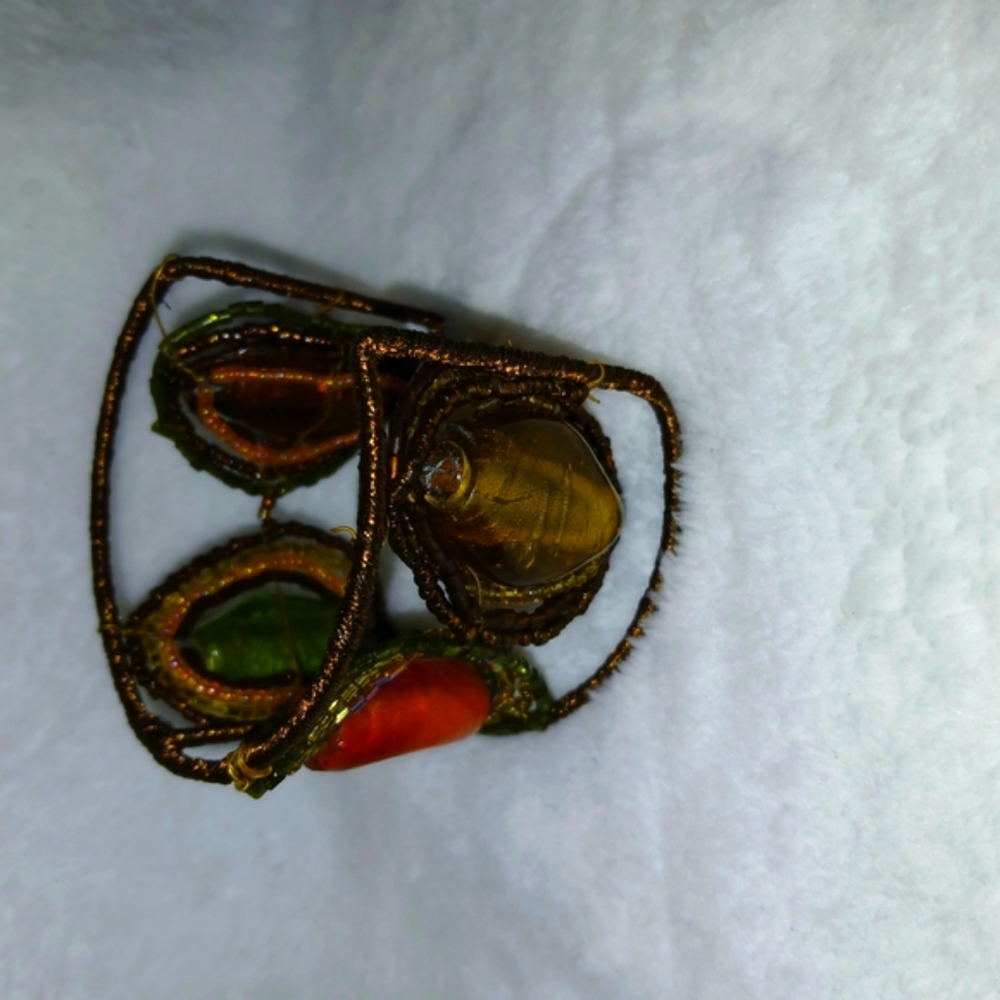 Handcrafted African Orange, Brown, Yellow and Green Wire Bracelet - Picture 3 of 4
